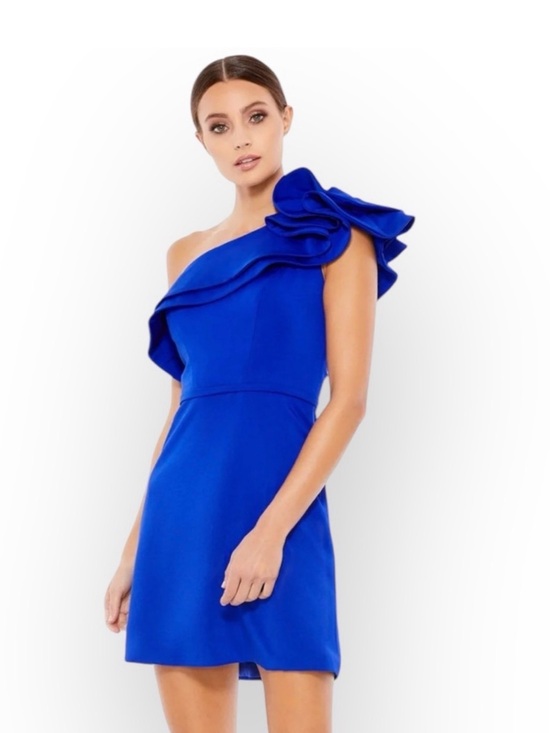 Mac Duggal Dresses & Skirts - Mac Duggal One-Shoulder Cobalt Blue Ruffle Mini Dress